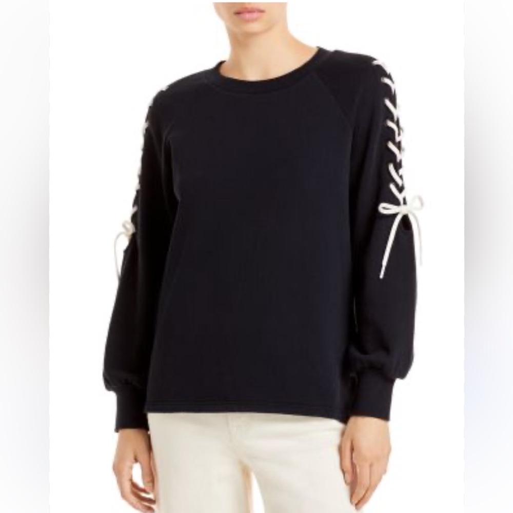 Alice Olivia Charlotte Black Long Sleeve Lace-Up Sleeve Detail Sweatshirt Small